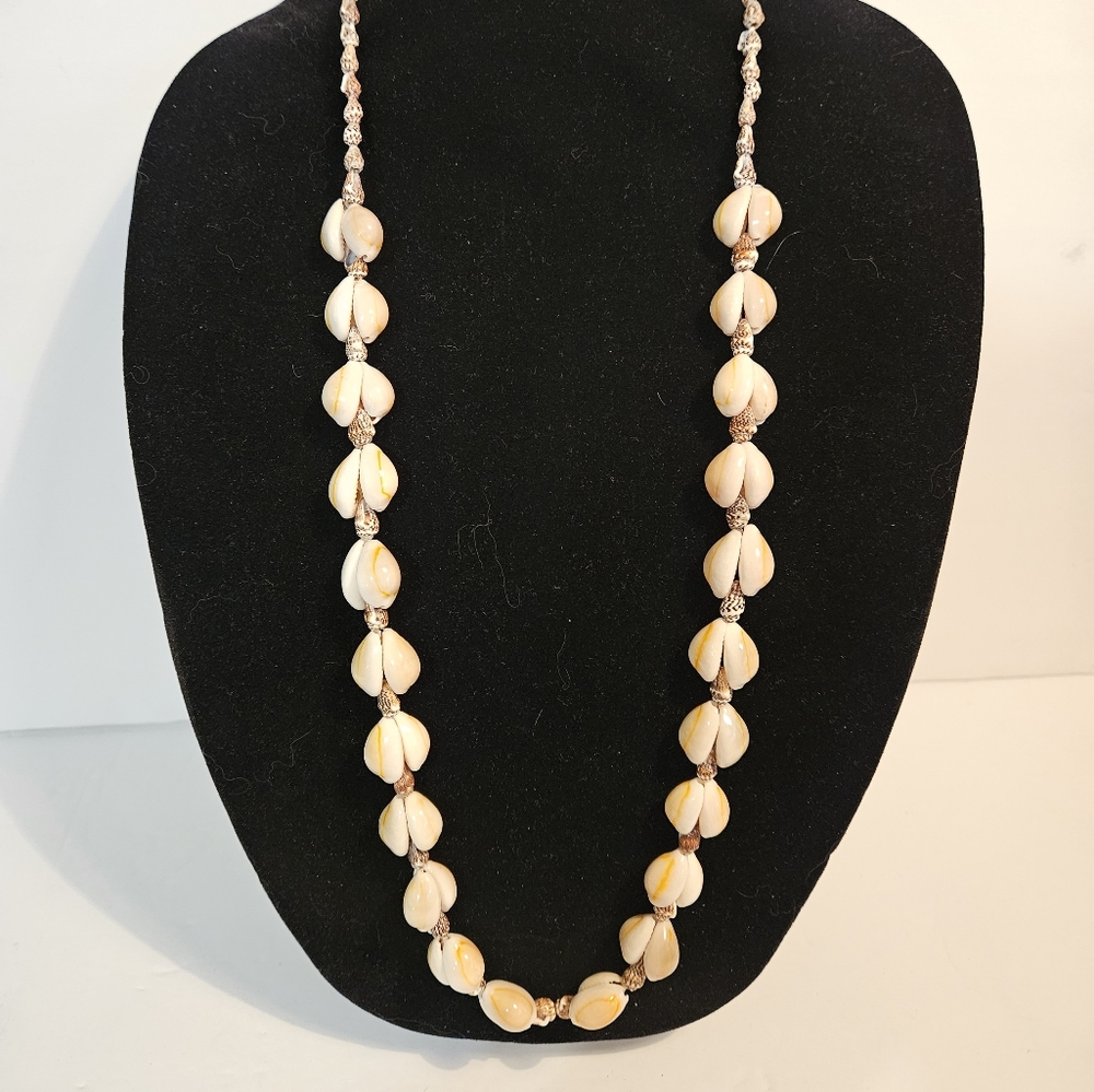 🌺 Cowrie Shell Necklace with Tiny Conch Shell Spacers 17" Long No Clasp